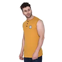 Stylish Golden Cotton Blend Sleeveless Solid T-Shirt For Men-thumb2