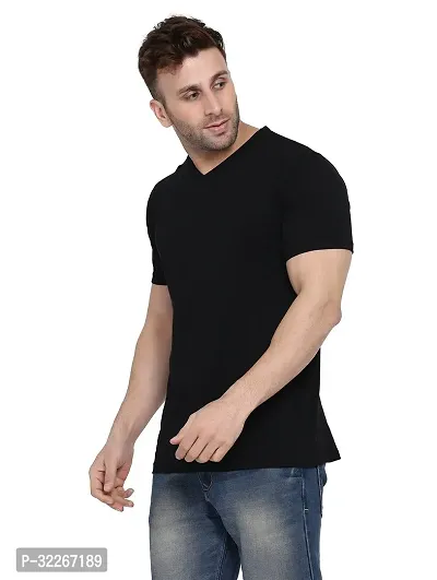 Stylish Cotton Blend Black Solid Tees For Men-thumb3