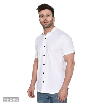 Stylish White Cotton Blend Short Sleeves Regular Fit Casual Shirt For Men-thumb3