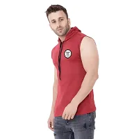 Stylish Maroon Cotton Blend Solid Sleeveless Hoodies For Men-thumb2