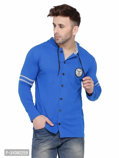 Stylish Blue Cotton Blend Solid Long Sleeves Hoodies For Men