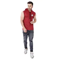 Stylish Maroon Cotton Blend Solid Sleeveless Hoodies For Men-thumb3