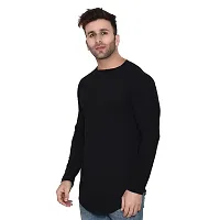 Stylish Black Cotton Blend Long Sleeves Solid T-Shirt For Men-thumb2