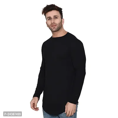 Stylish Black Cotton Blend Long Sleeves Solid T-Shirt For Men-thumb3