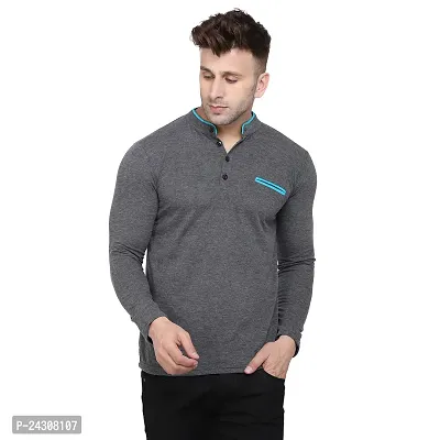 Stylish Grey Cotton Blend Long Sleeves Solid T-Shirt For Men-thumb0