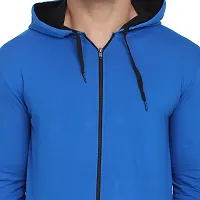 Stylish Blue Cotton Blend Solid Long Sleeves Hoodies For Men-thumb4