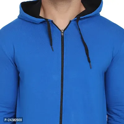 Stylish Blue Cotton Blend Solid Long Sleeves Hoodies For Men-thumb5