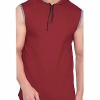 Stylish Maroon Cotton Blend Solid Sleeveless Hoodies For Men-thumb3