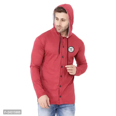 Trendy Maroon Cotton Blend Solid Hoodies For Men