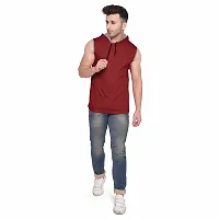 Stylish Maroon Cotton Blend Solid Sleeveless Hoodies For Men-thumb4