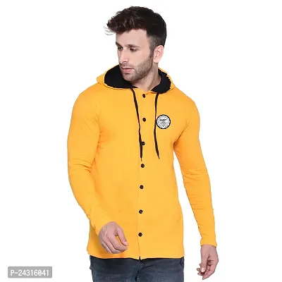 Trendy Yellow Cotton Blend Solid Hoodies For Men