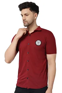 Stylish Maroon Cotton Blend Short Sleeves Regular Fit Casual Shirt For Men-thumb2