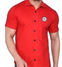 Stylish Red Cotton Blend Solid Short Sleeves Shirt For Men-thumb3