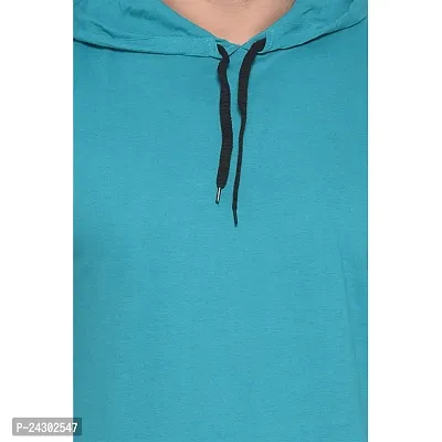 Stylish Turquoise Cotton Blend Solid Sleeveless Hoodies For Men-thumb4