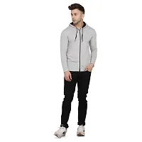 Stylish Silver Cotton Blend Solid Long Sleeves Hoodies For Men-thumb3