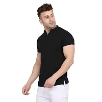 Stylish Black Cotton Blend Short Sleeves Solid T-Shirt For Men-thumb2