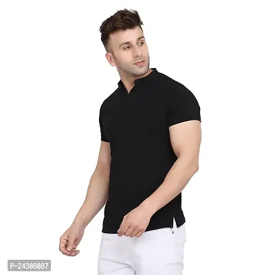 Stylish Black Cotton Blend Short Sleeves Solid T-Shirt For Men-thumb3