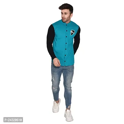 Stylish Turquoise Cotton Blend Long Sleeves Regular Fit Casual Shirt For Men-thumb4