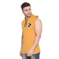 Stylish Golden Cotton Blend Solid Sleeveless Hoodies For Men-thumb2