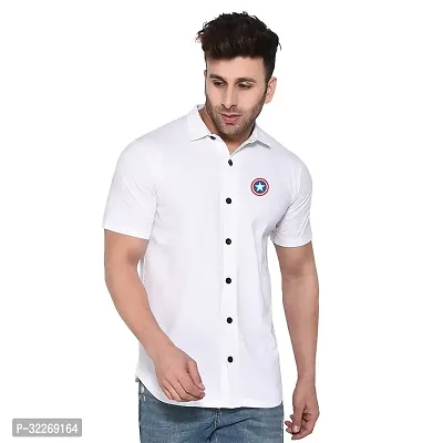 Stylish White Cotton Blend Solid Short Sleeves Shirt For Men-thumb0