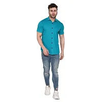 Stylish Turquoise Cotton Blend Short Sleeves Regular Fit Casual Shirt For Men-thumb4