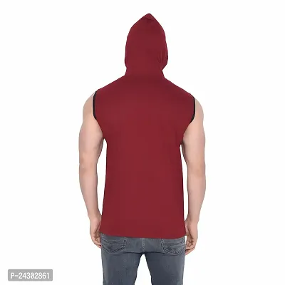 Stylish Multicoloured Cotton Blend Solid Sleeveless Hoodies For Men-thumb2