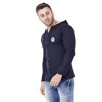 Trendy Navy Blue Cotton Blend Solid Hoodies For Men-thumb2