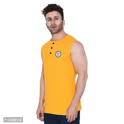 Stylish Yellow Cotton Blend Sleeveless Solid T-Shirt For Men-thumb3