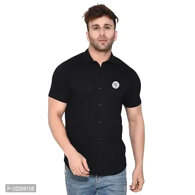 Stylish Black Cotton Blend Solid Short Sleeves Shirt For Men-thumb0