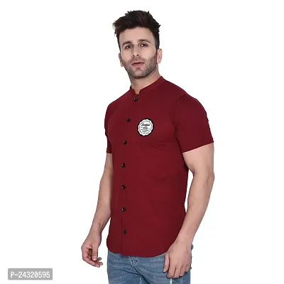 Stylish Maroon Cotton Blend Short Sleeves Regular Fit Casual Shirt For Men-thumb3