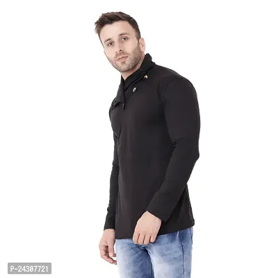 Stylish Black Cotton Blend Long Sleeves Solid T-Shirt For Men-thumb3