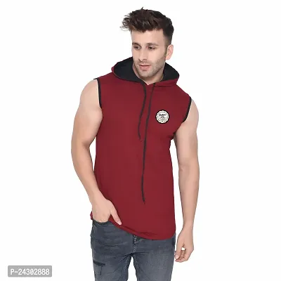 Stylish Multicoloured Cotton Blend Solid Sleeveless Hoodies For Men