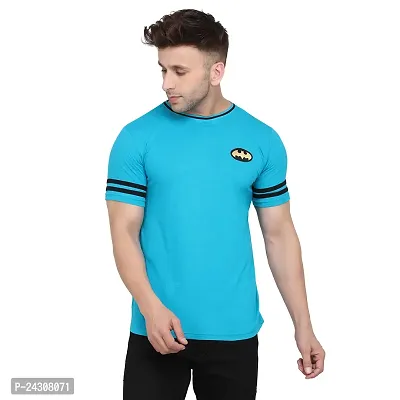 Stylish Turquoise Cotton Blend Short Sleeves Solid T-Shirt For Men