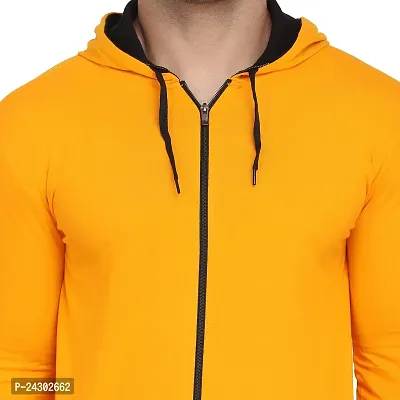 Stylish Yellow Cotton Blend Solid Long Sleeves Hoodies For Men-thumb5