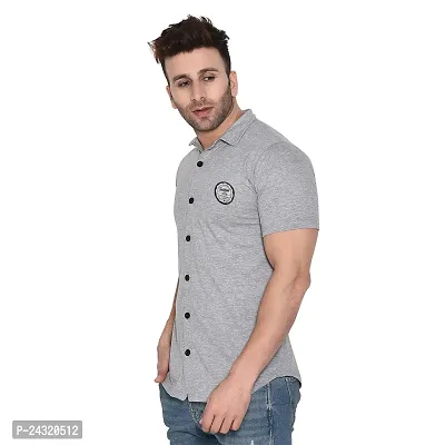 Stylish Silver Cotton Blend Short Sleeves Regular Fit Casual Shirt For Men-thumb3