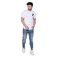 Stylish White Cotton Blend Short Sleeves Regular Fit Casual Shirt For Men-thumb3