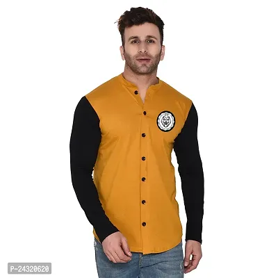 Stylish Golden Cotton Blend Long Sleeves Regular Fit Casual Shirt For Men-thumb0