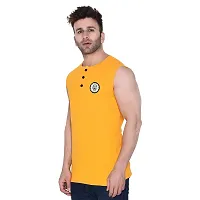 Stylish Yellow Cotton Blend Sleeveless Solid T-Shirt For Men-thumb2