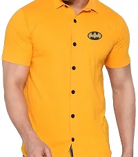 Stylish Yellow Cotton Blend Solid Short Sleeves Shirt For Men-thumb3