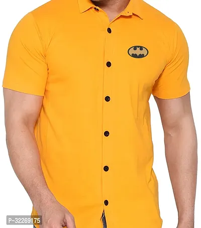 Stylish Yellow Cotton Blend Solid Short Sleeves Shirt For Men-thumb4