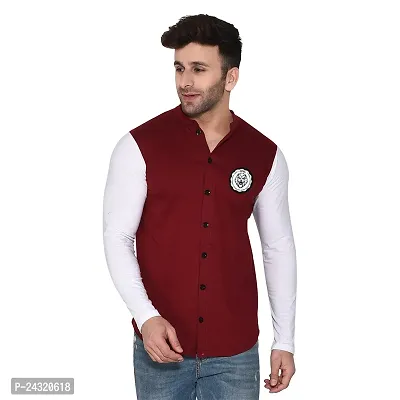 Stylish Maroon Cotton Blend Long Sleeves Regular Fit Casual Shirt For Men-thumb0