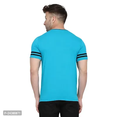 Stylish Turquoise Cotton Blend Short Sleeves Solid T-Shirt For Men-thumb2