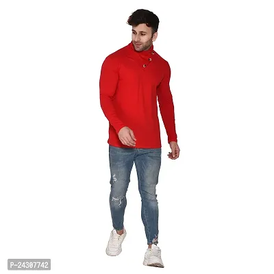 Stylish Red Cotton Blend Long Sleeves Solid T-Shirt For Men-thumb4