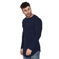 Stylish Navy Blue Cotton Blend Long Sleeves Solid T-Shirt For Men-thumb2