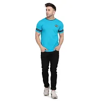 Stylish Turquoise Cotton Blend Short Sleeves Solid T-Shirt For Men-thumb3