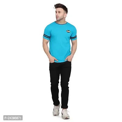 Stylish Turquoise Cotton Blend Short Sleeves Solid T-Shirt For Men-thumb4