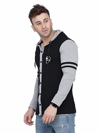 Stylish Multicoloured Cotton Blend Hooded Tees For Men-thumb2