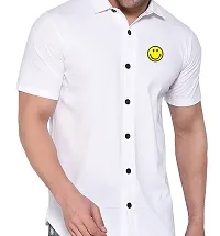 Stylish White Cotton Blend Solid Short Sleeves Shirt For Men-thumb3