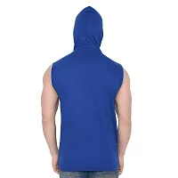 Stylish Blue Cotton Blend Solid Sleeveless Hoodies For Men-thumb1