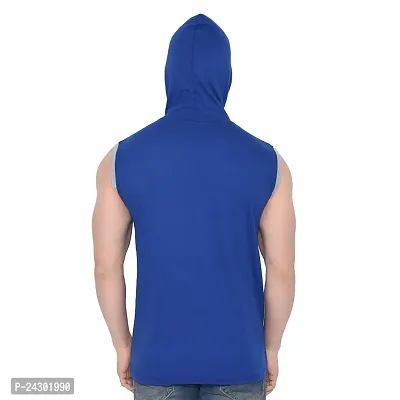 Stylish Blue Cotton Blend Solid Sleeveless Hoodies For Men-thumb2